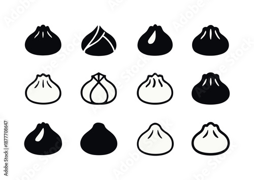 Dumpling Logo Icons. street food. Icon set. Set Logo of street food: dumpling shape. harmonious logo variations of the same emblematic concept, each with