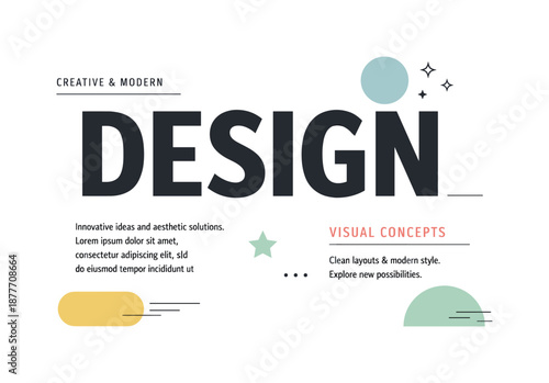 Modern Typography Design. Modern Editorial Typography. A minimal composition with large headline-style letters balanced by small text blocks and abstract