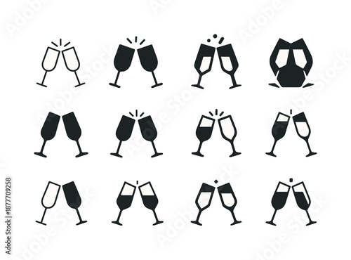 Wedding Icon Collection. Wedding decor and celebration ideas. Icon set. Set Logo of wedding decor and celebration ideas: champagne glasses toast. harmonious