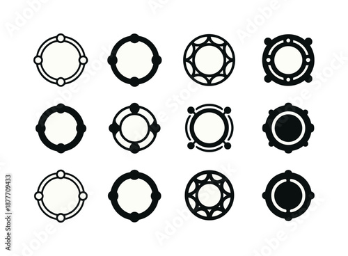 Sacred Circle Logos. sacred circle. Icon set. Set Logo of sacred circle: ancient ritual ring. harmonious logo variations of the same emblematic concept, each
