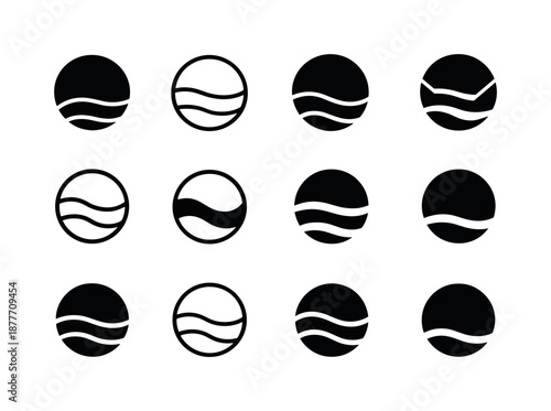 Titan Logo Variations. Titan. Icon set. Set Logo of Titan: thick atmospheric haze. harmonious logo variations of the same emblematic concept, each with