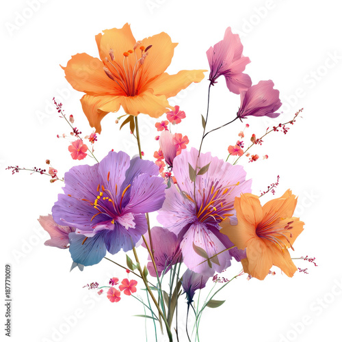 Vibrant Flowers Bouquet on Transparent Background