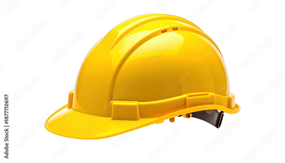 Fototapeta premium A shiny, yellow protective helmet, angled, against a black background
