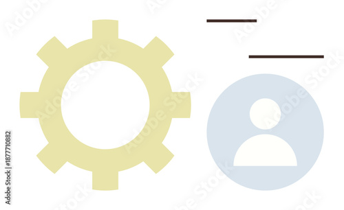 Business operations, user interface, settings management, system preferences, account setup, productivity tools. Yellow gear and blue user icon. Business operations and user interface ion
