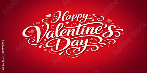 Happy valentines day card featuring a romantic red background with white celebration symbols and paper illustration for a holiday greeting decoration