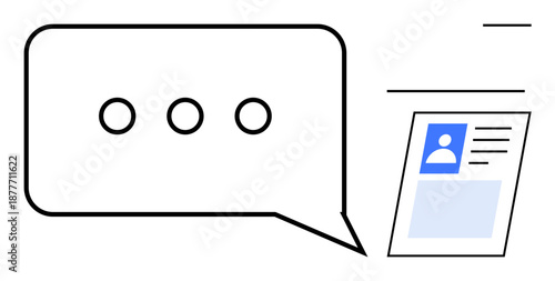 Communication concept. Illustrated message bubble and personal ID card outline to communication and identity verification. Communication for authentic networking and profiles. For social media, ID