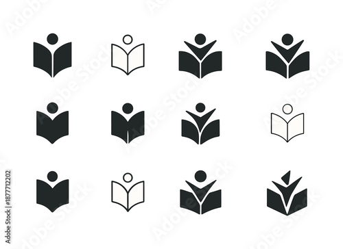 Poverty Alleviation Icons. Poverty alleviation. Icon set. Set Logo of poverty alleviation: education book rising. harmonious logo variations of the same