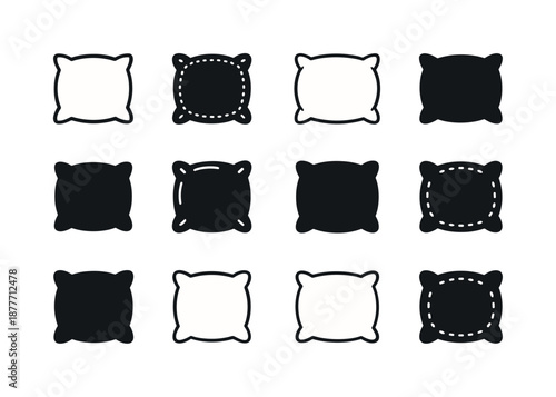 Fluffy Pillow Icons. Fluffy pillow. Icon set. Set Logo of fluffy pillow: pillow with stitched edges. harmonious logo variations of the same emblematic concept,