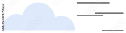 Light blue cloud with horizontal black lines depicting wind movement. Ideal for weather, speed, data, cloud computing, transportation, abstract flow, minimalism. Simple flat metaphor