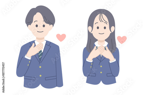 安心する学生　男女　上半身イラスト