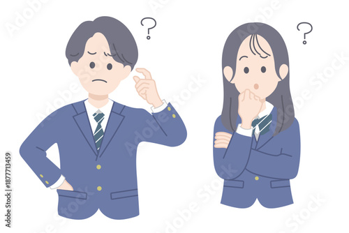 なぜと考える学生のポーズ　男女