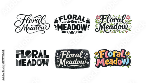 Floral Lettering Grid. Floral Meadow. Set lettering. harmonious lettering variations of the same emblematic concept, each with different artistic