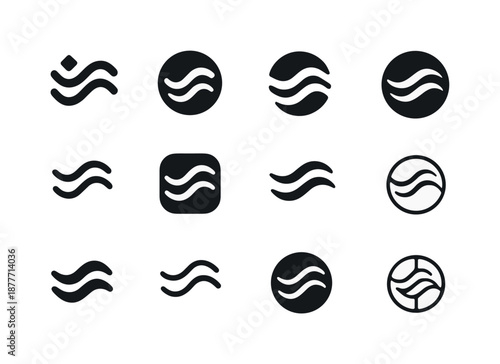 Sleep Sound Icons. Relaxing sounds for sleep. Icon set. Set Logo of relaxing sounds for sleep: gentle wave line. harmonious logo variations of the same