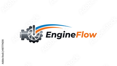 Engine Flow Logo Design with Gear.