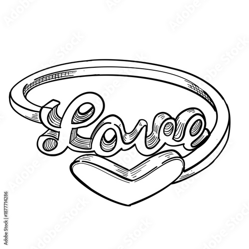 Love script ring jewelry vector line art hand drawn illustration