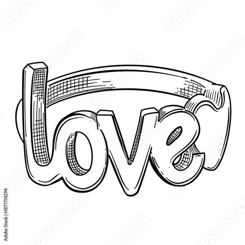 Love typography ring jewelry vector line art hand drawn illustration