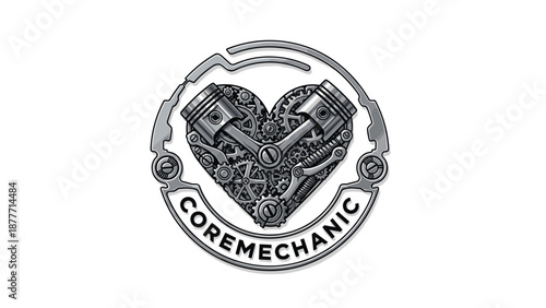 Mechanical Heart Engine Logo Design Illustration.