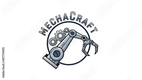 Mechacraft Robotic Arm Logo Design Illustration.