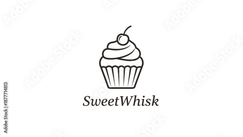 Simple Line Drawing of Cupcake Illustration.