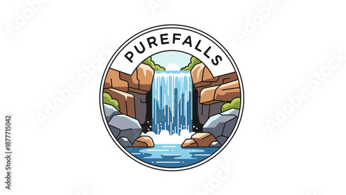 Waterfall Illustration with Rocks and Water.