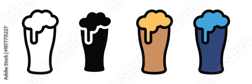 Beer Glass Icon Set, Foam Draft Alcohol Drink Symbols in Multiple Colors, Vector Illustration