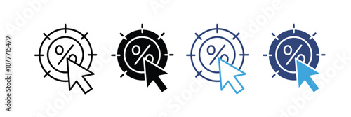 Ctr icon set. Target Cursor Icon Set, Click Tracking and Digital Marketing Focus Symbols, Vector Illustration