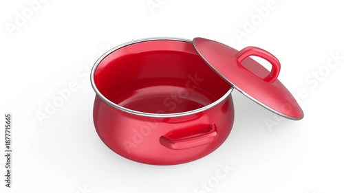 Empty red enamel cooking pot on white background