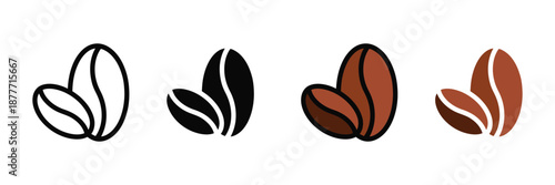 Coffee Bean Icon Set, Roasted Espresso and Cafe Symbols in Multiple Colors, Vector Illustration