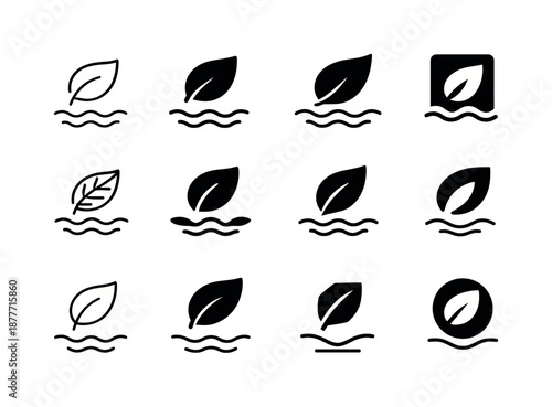 Weightlessness Logo Variations. Weightlessness. Icon set. Set Logo of weightlessness: drifting leaf. harmonious logo variations of the same emblematic concept,