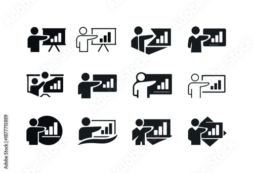 Corporate Logo Variations. Corporate presentations. Icon set. Set Logo of Corporate presentations: presenter figure silhouette. harmonious logo variations of