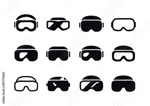 Tech Startup Logos. Tech startups. Icon set. Set Logo of tech startups: virtual reality headset. harmonious logo variations of the same emblematic concept,