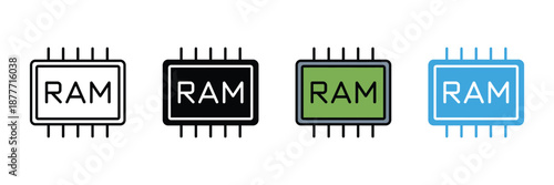 RAM Memory Icon Set, Computer Random Access Memory Hardware Symbols in Multiple Colors, Vector Illustration