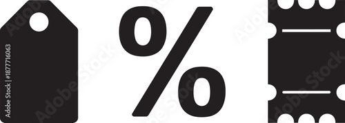 Shopping discount icons collection with price tag percentage symbol and perforated promo ticket