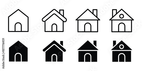 Home House Icon Set, Real Estate Property Building Symbols in Multiple Styles, Vector Illustration