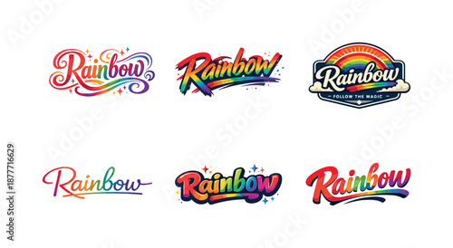 Colorful Lettering Grid. Rainbow Lettering Art. Set lettering. harmonious lettering variations of the same emblematic concept, each with different artistic