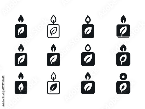 Eco-Friendly Candle Icons. Candle making with eco-friendly wax. Icon set. Set Logo of candle making with eco-friendly wax: wax melt block. harmonious logo