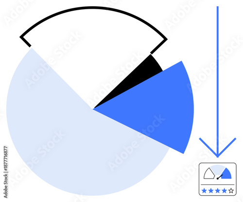 Data visualization concept. Pie chart graph and rating indicator explain data and analytics trends. Data for business intelligence, tracking, statistics, and reports