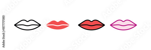Lip Icon Set, Female Mouth and Beauty Makeup Symbols in Multiple Colors, Vector Illustration