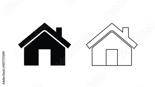 Simple black house icon set showing both solid fill and outline styles for web design