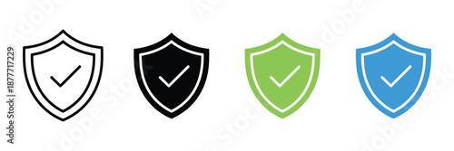 Shield Protection Icon Set, Security and Safety Symbols in Multiple Colors, Vector Illustration