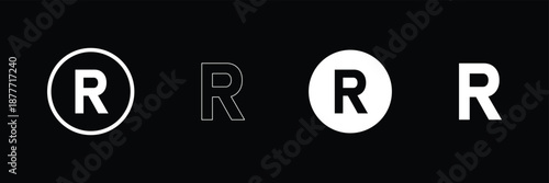 Registered trademark symbol icons set in black and blue colors on transparent background. R mark. patent trademark r circle icon set. registered R pictogram. Registered icons vector glyph flat style. 