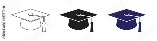 Graduation Cap Icon in Line and Solid Filled Colorful Style – Vector Academic Mortarboard Symbol for Education, Achievement, School, College, University, Diploma, Graduation Ceremony and Learning Conc