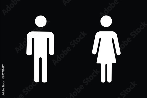 Simple black and white stick figure icons for male and female restroom signs toilet. Man and woman icon solid style collection. Restroom icons Black vector illustration for social media, app, and web