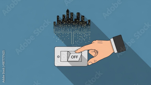 Hand Turning Off Light Switch with People Falling Illustration