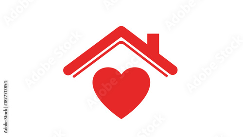 Simple red icon symbolizing home protection love care and security under a roof