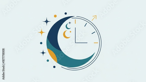 Moon Phase Clock with Celestial Elements Isolated on White Background