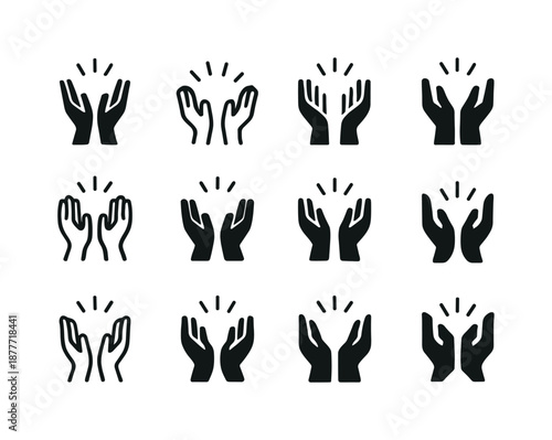 Diverse Ovation Logos. Standing ovation. Icon set. Set Logo of standing ovation: raised hands in celebration. harmonious logo variations of the same emblematic