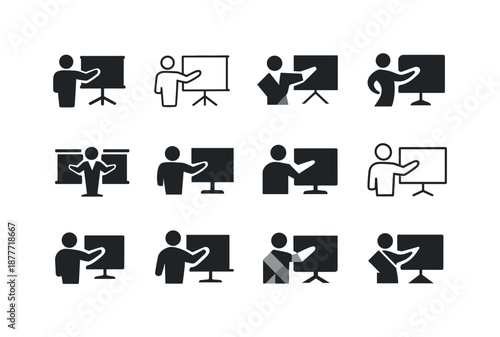 Corporate Logo Variations. Corporate presentations. Icon set. Set Logo of Corporate presentations: presenter figure silhouette. harmonious logo variations of