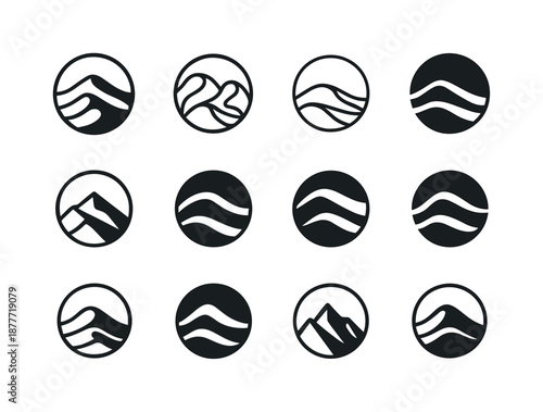 Titan Logo Collection. Titan. Icon set. Set Logo of Titan: Titan dune field. harmonious logo variations of the same emblematic concept, each with different