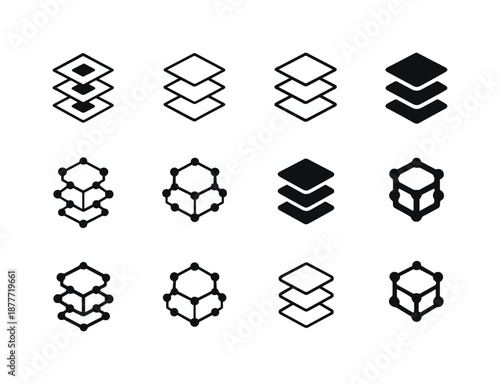 Carbon Logo Variations. Carbon. Icon set. Set Logo of carbon: graphite layer. harmonious logo variations of the same emblematic concept, each with different